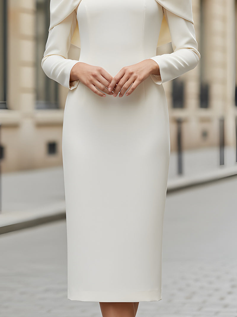 Elegant Draped Midi Dress With Bow Detail