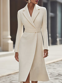 Ivory Ribbed Wrap Midi Coat