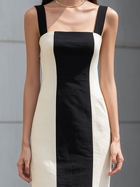 Contrast Panel Square-Neck Column Maxi Dress