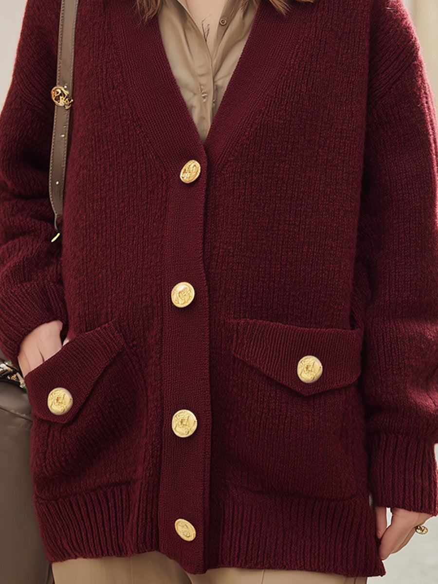 Knit Cardigan With Gold-Tone Buttons