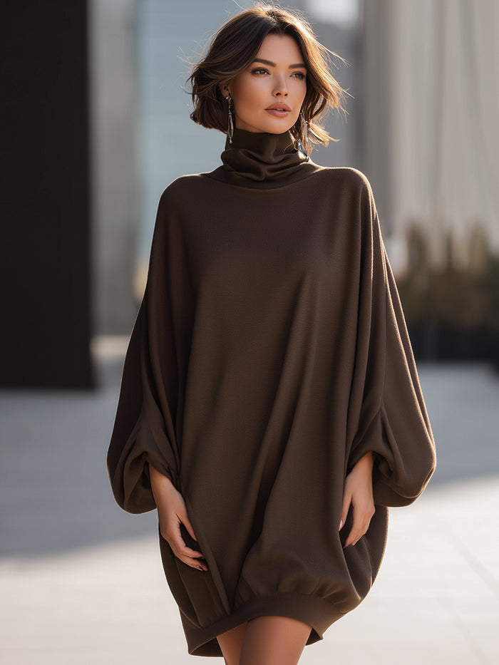 Oversized Turtleneck Cocoon Sweater Dress