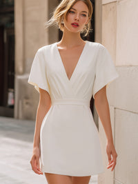 Deep V-Neck Flutter Sleeve Mini Dress