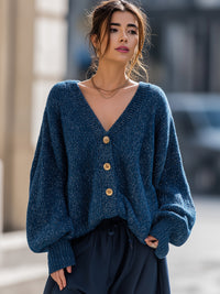 Textured Knit Cardigan With Wooden Buttons