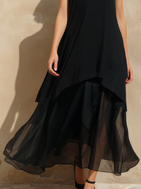 Women’s Layered Chiffon Asymmetric Hem Midi Dress