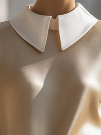 Champagne Contrast Collar Satin Blouse
