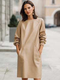 Sand Faux Leather Pocket Dress