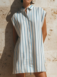 Sleeveless Striped Button-Up Shirt Dress