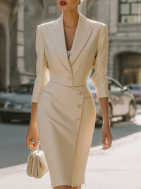 Asymmetric Blazer Dress With Three-Quarter Sleeves