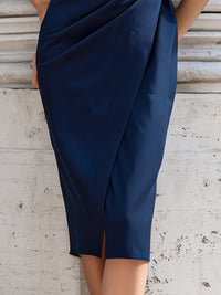 Sleeveless High-Neck Draped Midi Dress