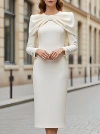 Elegant Draped Midi Dress With Bow Detail