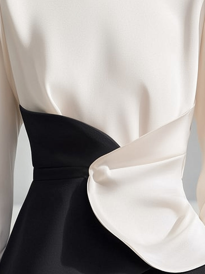 Sculpted Contrast Draped Waist Blouse