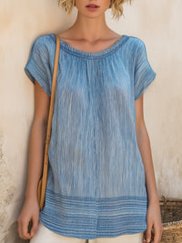 Textured Stripe Short Sleeve Blouse