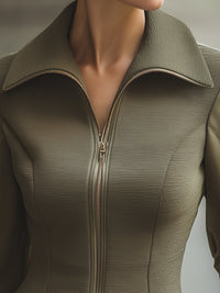 Structured Olive Zip-Up Hourglass Jacket
