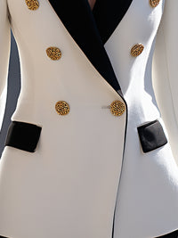 White Double-Breasted Blazer With Black Contrast Lapels