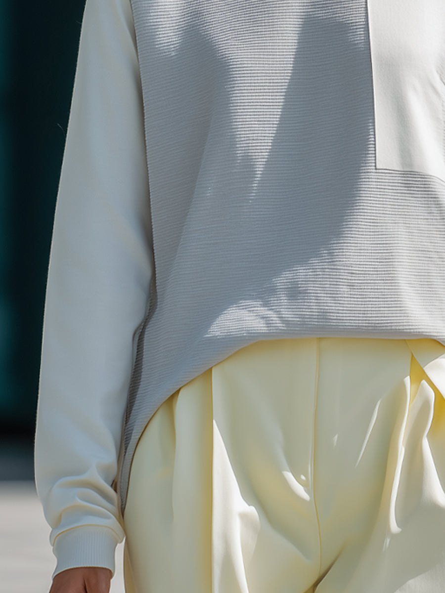 Woven-Panel Long-Sleeve Top