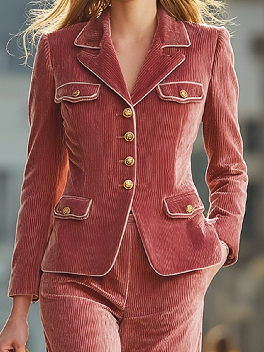 Dusty Rose Corduroy Tailored Suit Set