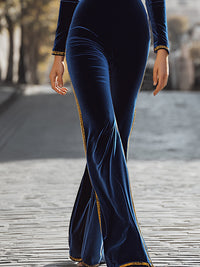 Royal Velvet Jumpsuit With Gold Trim
