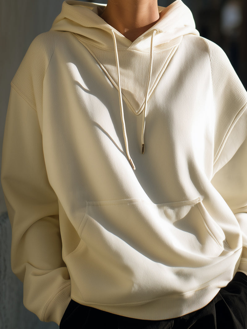 Cream Oversized Textured Hoodie