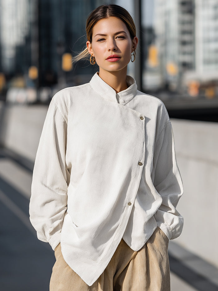 Casual Buttoned Collar Shirt In Cream White