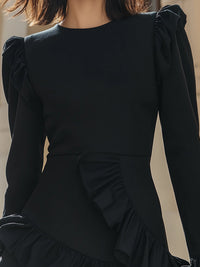 Black Ruffled Long Sleeve Dress