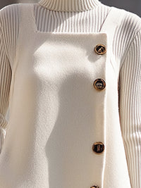 Ivory Buttoned Wool Blend Dress