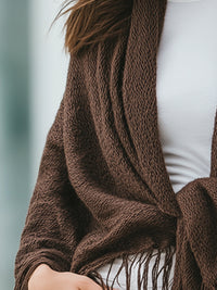 Brown Knit Fringe Poncho