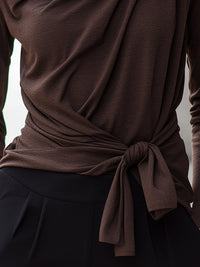Draped Chocolate Brown Knot-Front Top