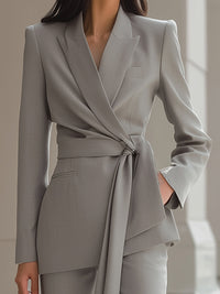 Tailored Wrap Belted Gray Pantsuit