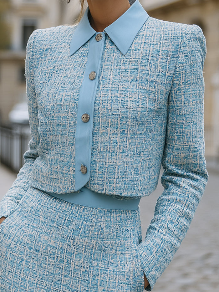Tweed Skirt Suit With Contrast Collar