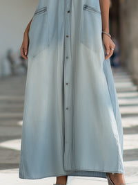 Sleeveless Button-Front Denim Maxi Shirt Dress