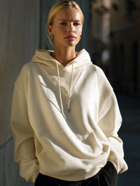 Cream Oversized Textured Hoodie