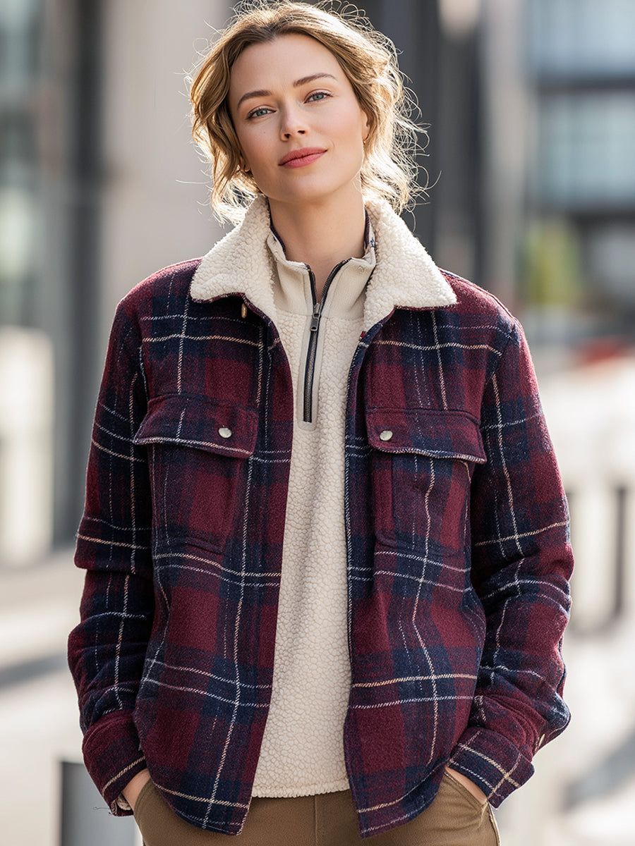 Plaid Fleece-Lined Sherpa Jacket