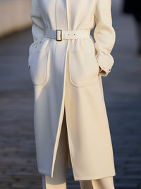 Ivory Belted Longline Wool Coat