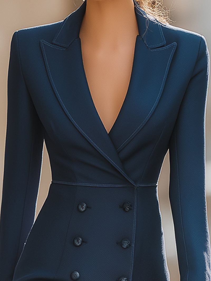 Midnight Blue Double-breasted Blazer Coat