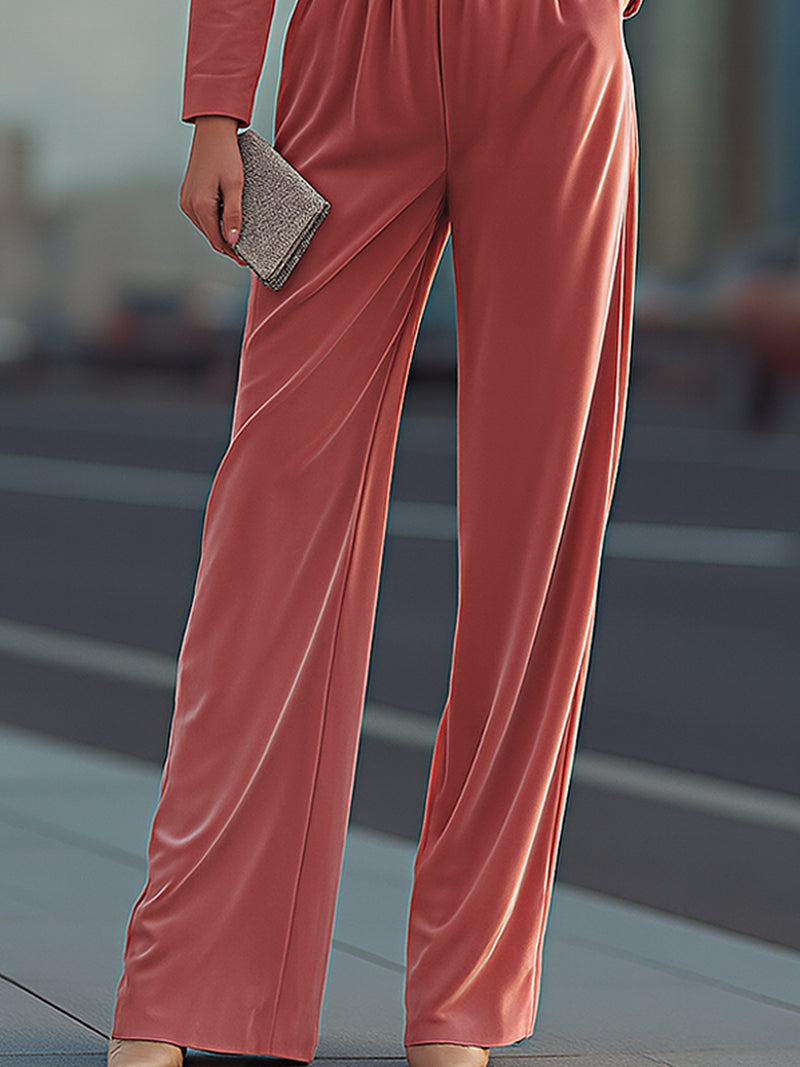 Satin Drape-Waist Tailored Jumpsuit In Rosewood