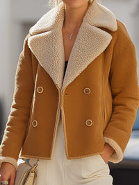 Camel Shearling-Lined Double-Breasted Jacket