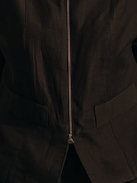 Minimalist Mandarin Collar Zipped Linen Jacket