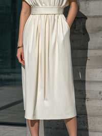 Minimalist Cap-Sleeve Midi Dress With Defined Waist