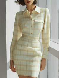 Cream Check Tweed Shirt Dress