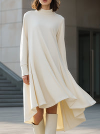 Ivory High-Neck Flowing A-Line Dress