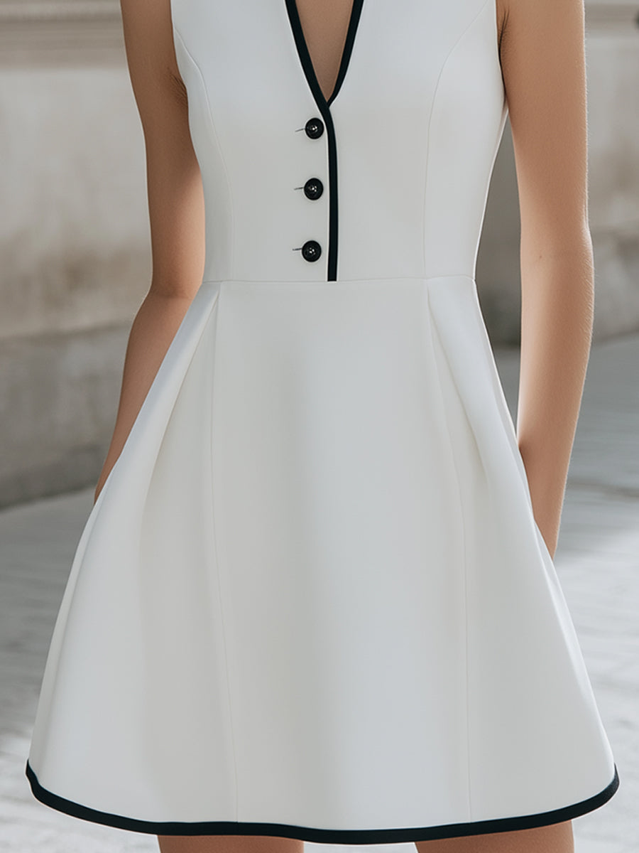 Sleeveless A-Line Dress With Black Contrast Trim