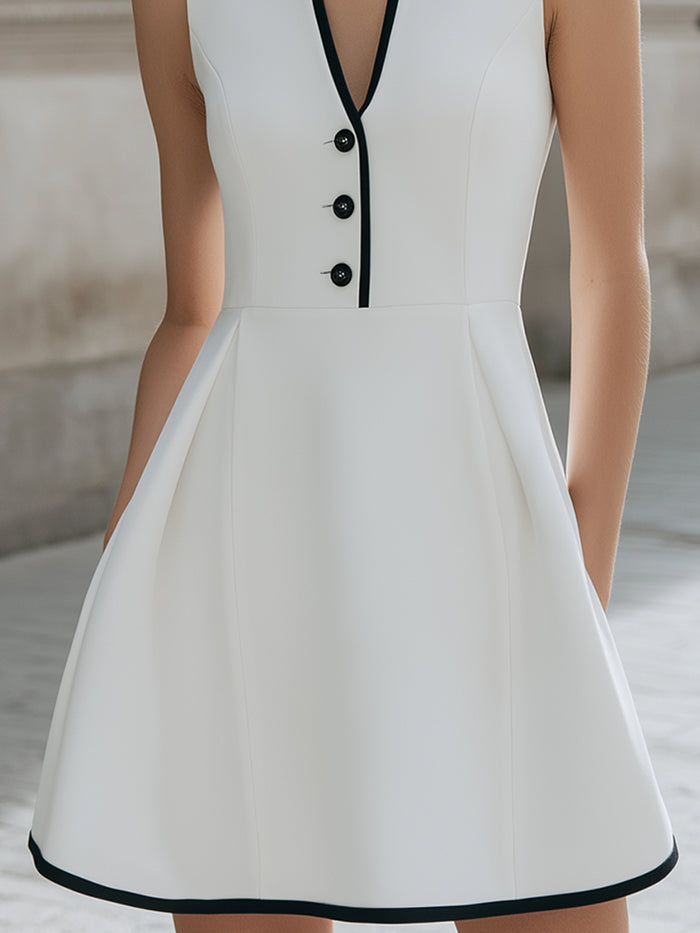 Sleeveless A-Line Dress With Black Contrast Trim