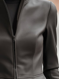 Sleek Charcoal Gray Fitted Leather Jacket
