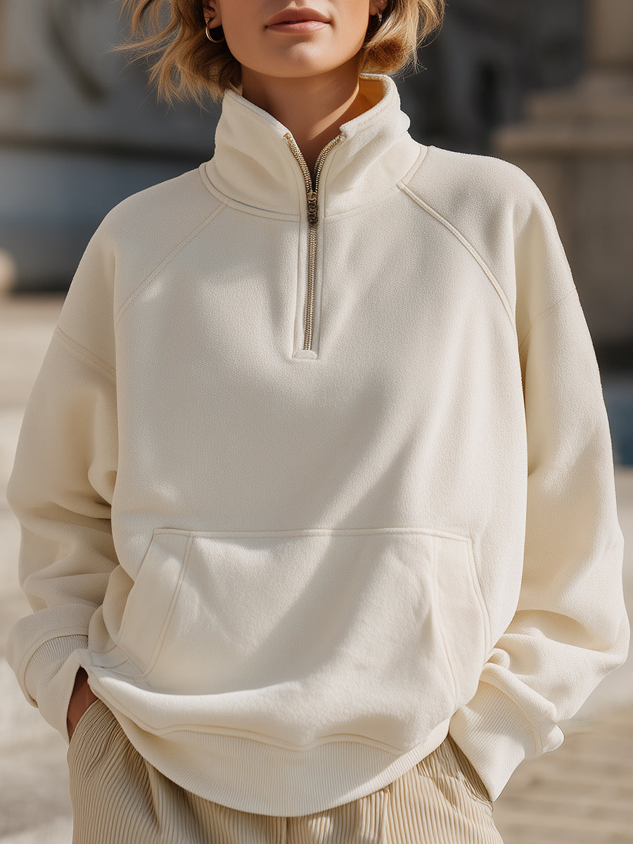 Cream Half-Zip Pullover Sweatshirt