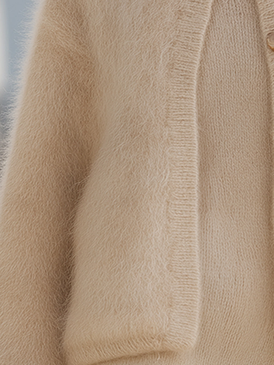 Cream Fluffy Knit Cardigan And Dress Set