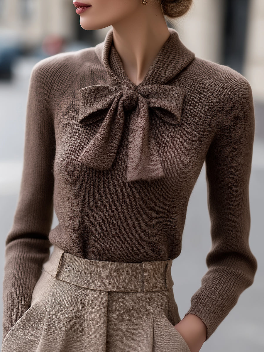 Mocha Bow Knit Top