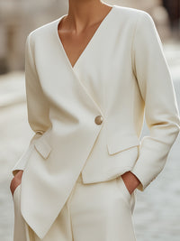 Ivory Wrap Blazer And Wide-Leg Trousers Suit Set