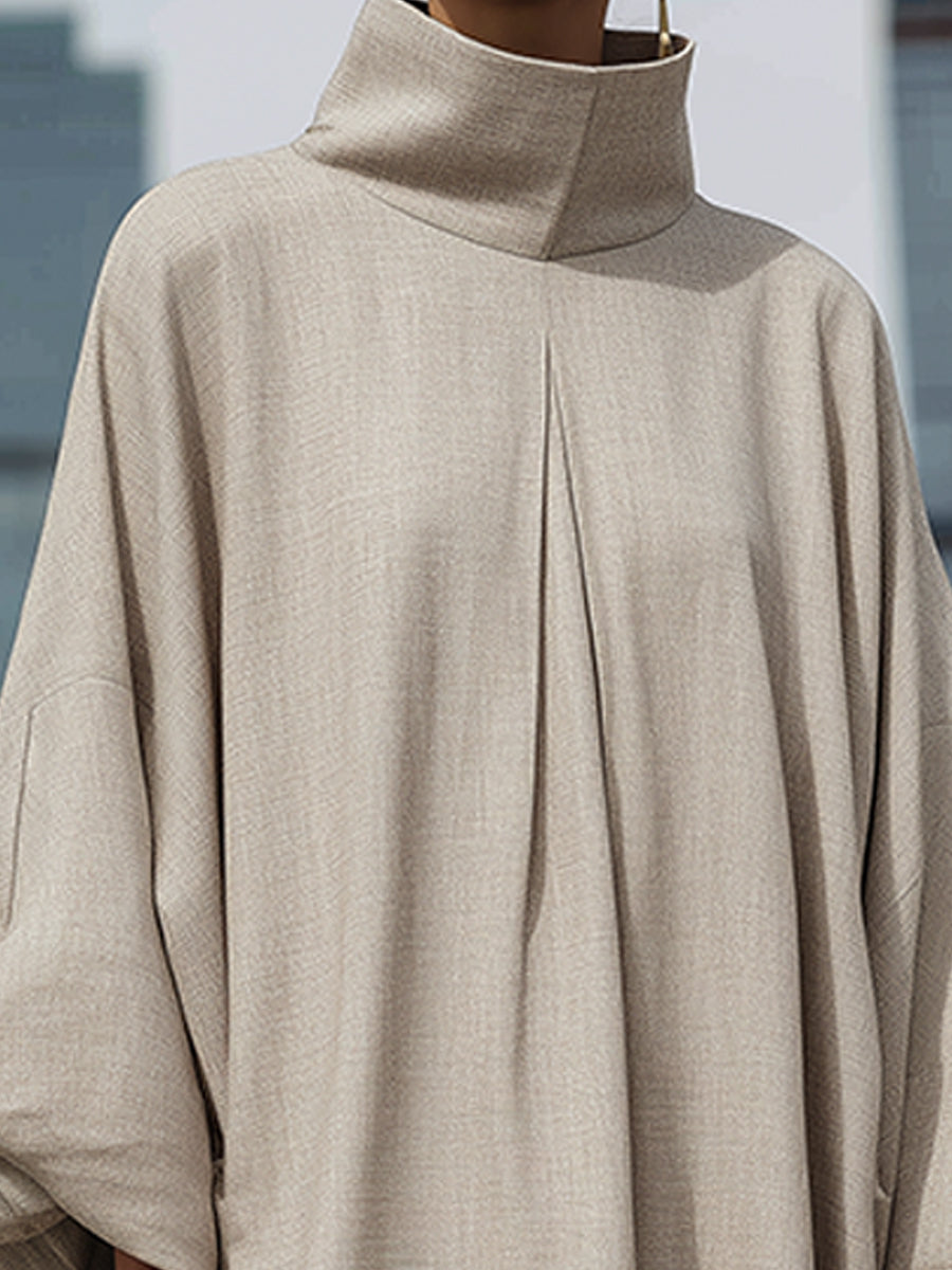 Elegant High-Neck Cocoon Silhouette Maxi Dress