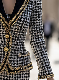 Baroque-Trimmed Houndstooth Tweed Blazer