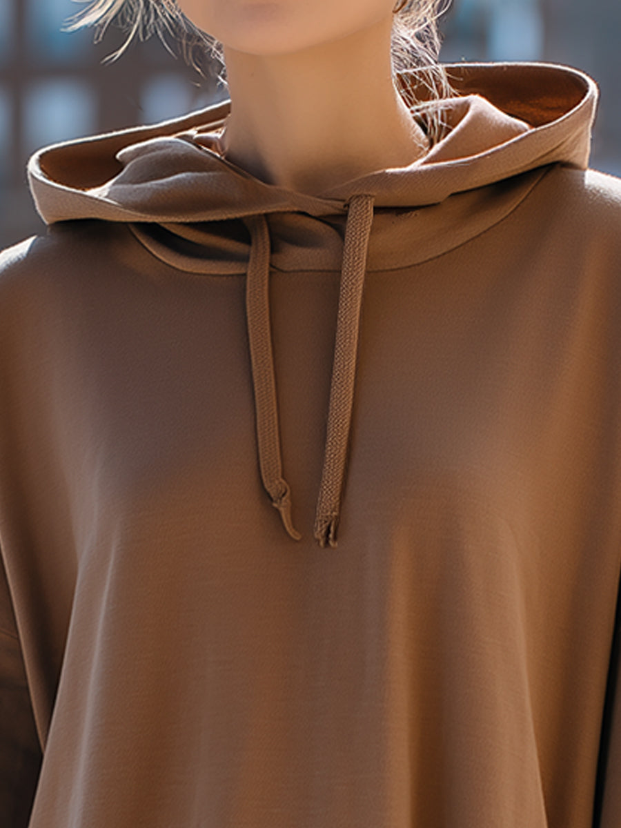 Mocha Oversized Hoodie With Ribbed Hem